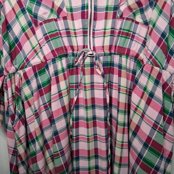 Torrid Dress Size 3 Plus Size 3X Pink Green Blue Pliad Roll Sleeve Midi Zip - Picture 5 of 16